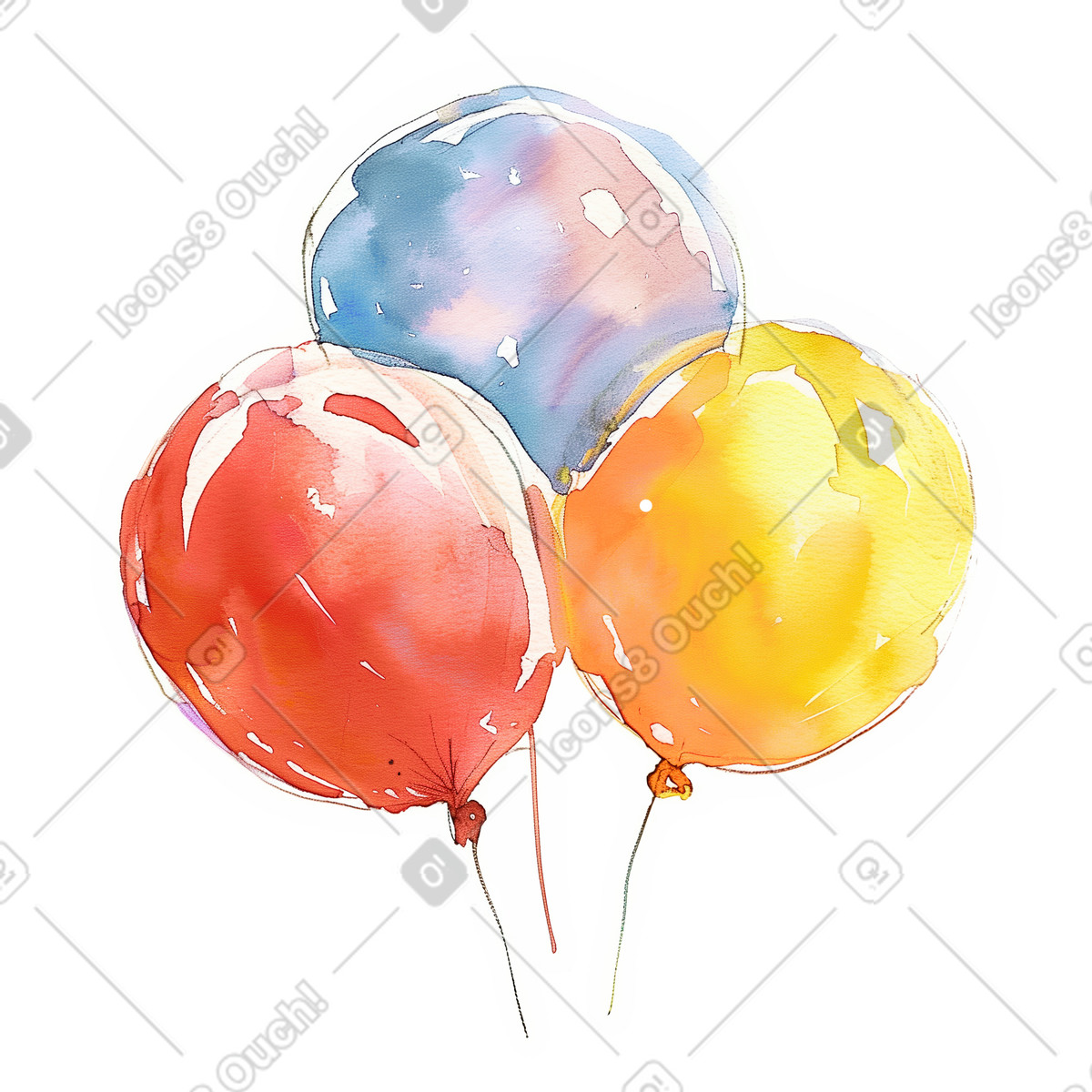 Three balloons illustration in Watercolor style download in PNG, SVG