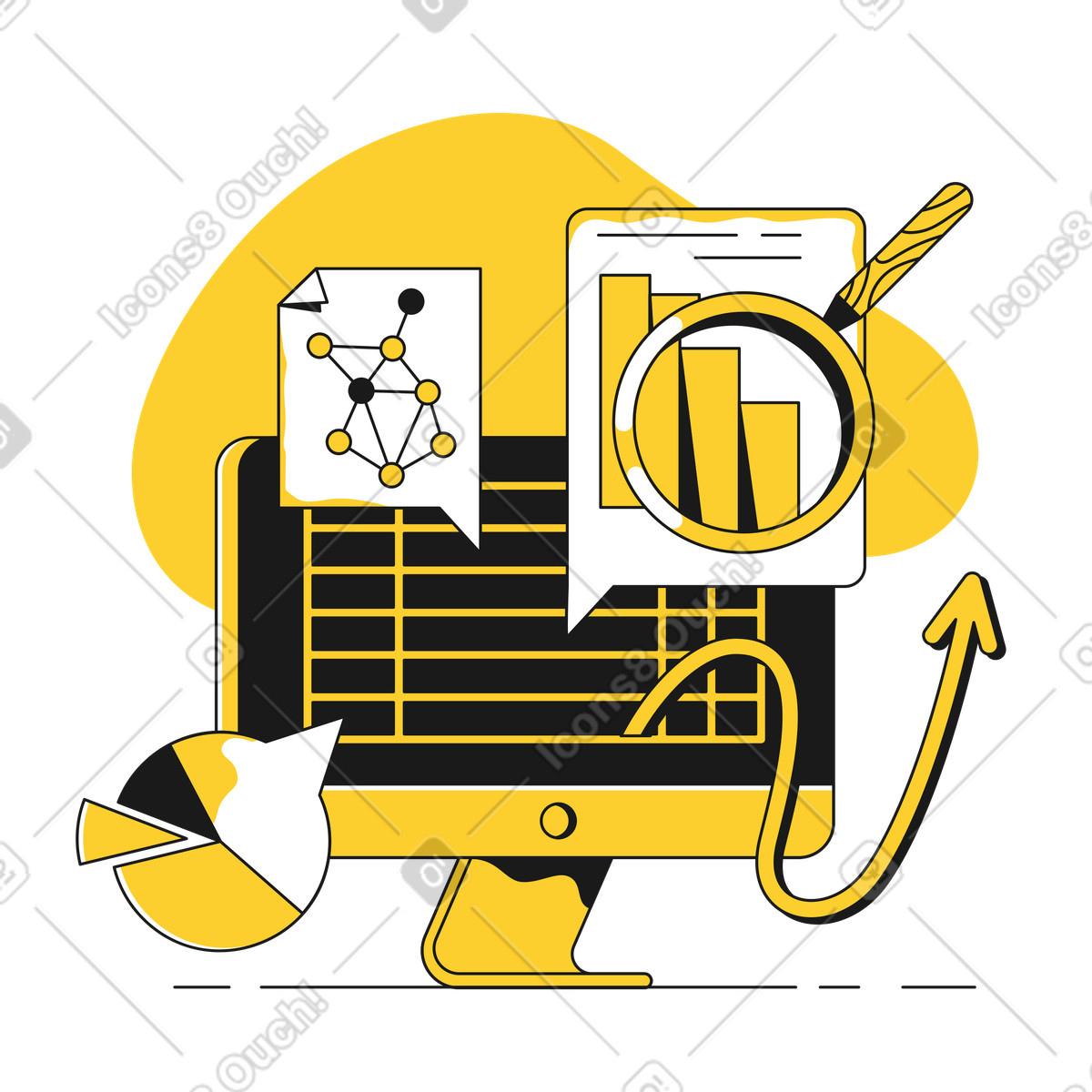 Data science-grafiken auf dem pc-bildschirm animierte Illustration im Taxi-Stil als Download in GIF, Lottie (JSON), AE