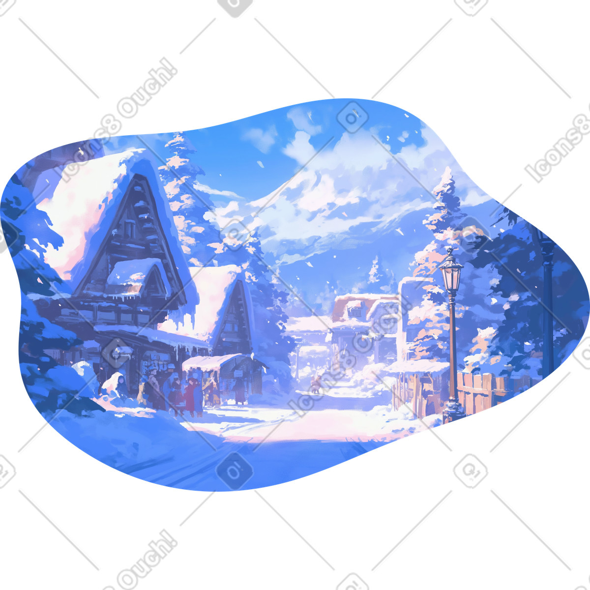 Small city in winter background illustration Scenes style download PNG, SVG