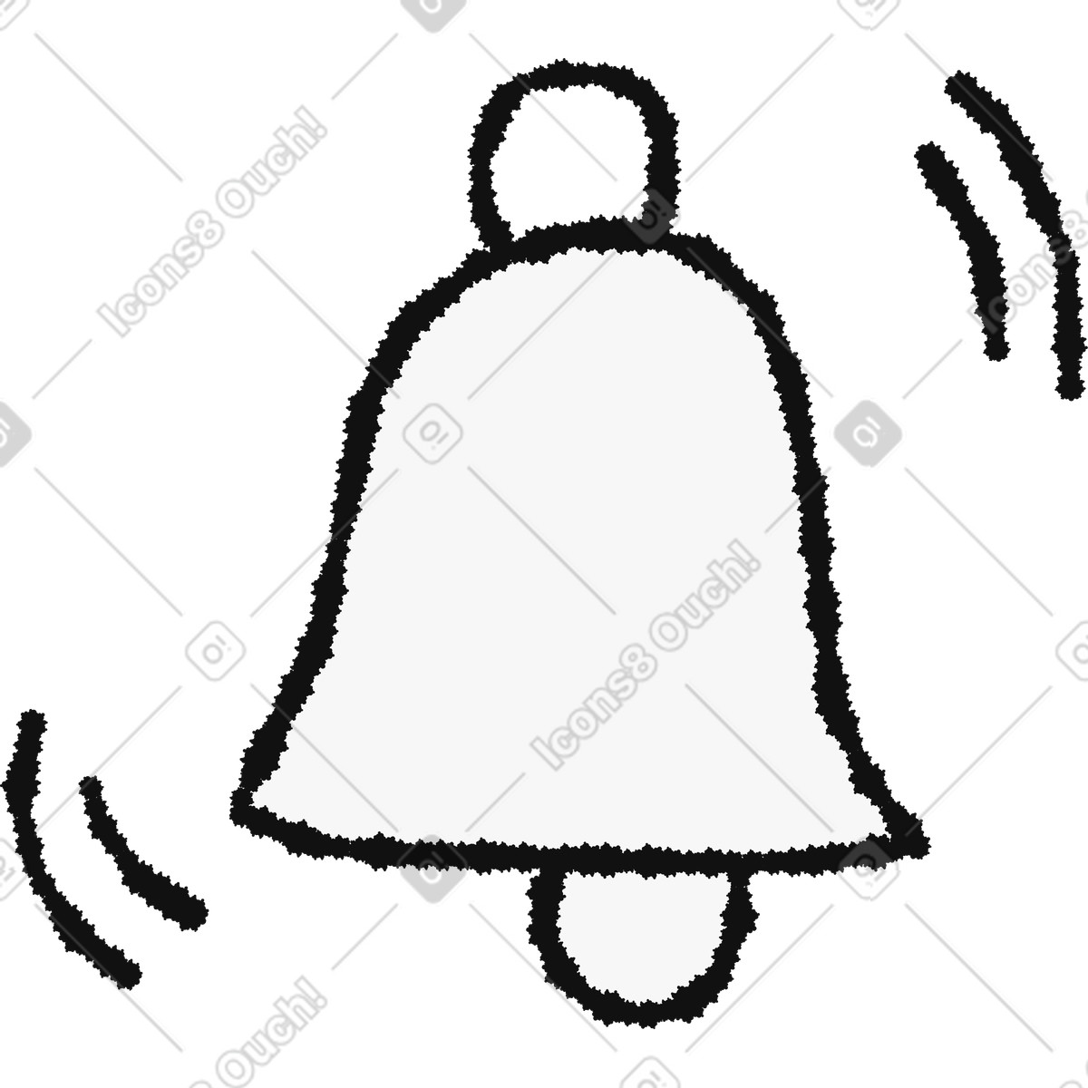 Ilustración Bell ringing notification symbol with vibrating motion lines around en estilo Bold People a descargar en PNG y SVG