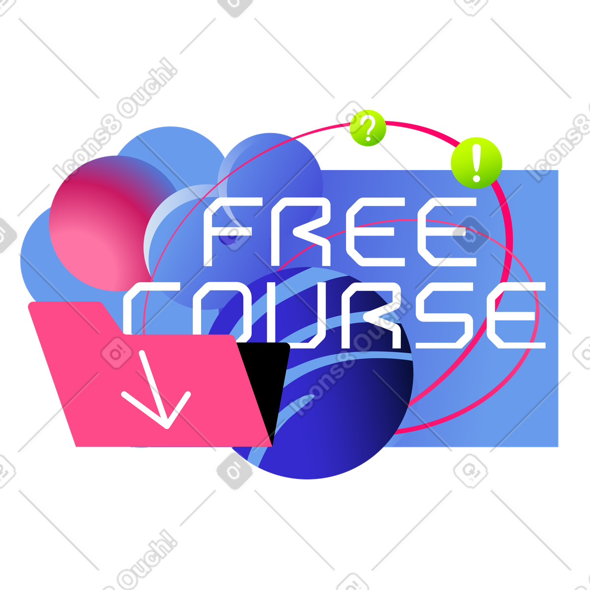 Lettering free course text with folder illustration in Space style download in PNG, SVG