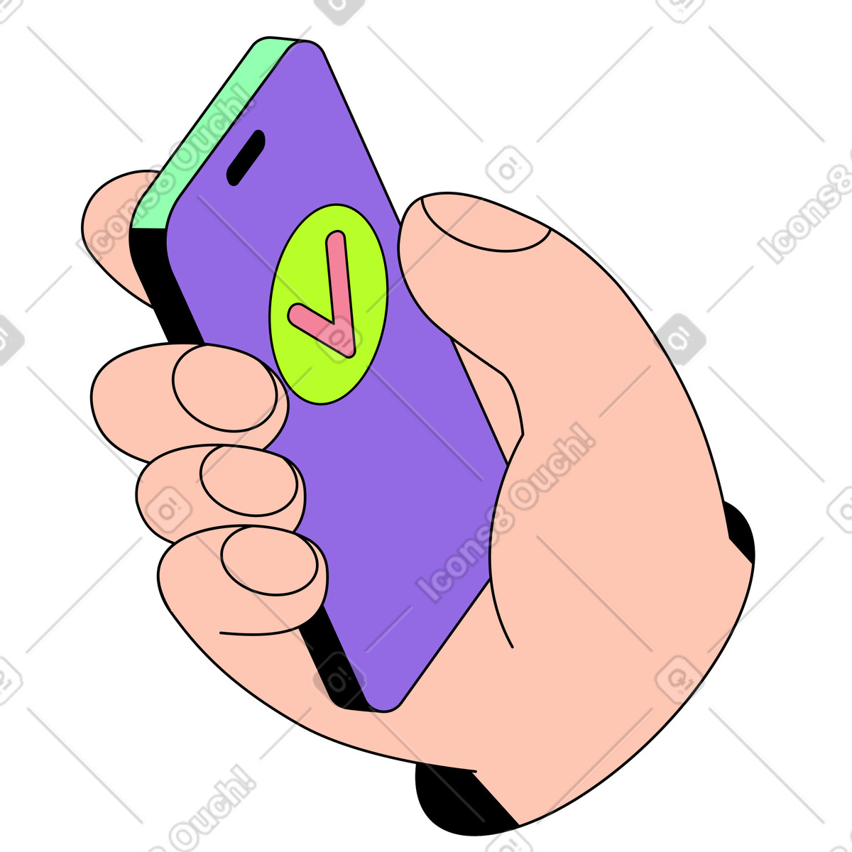 Smartphone with check on screen in hand animated illustration in GIF, Lottie (JSON), AE