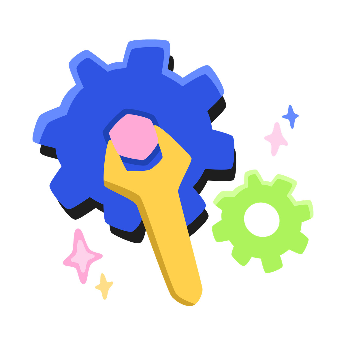 Ingranaggi e chiave inglese illustrazione animata in GIF, Lottie (JSON), AE