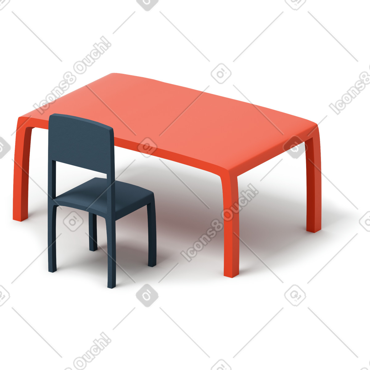 Illustration Table de classe rouge avec chaise noire dans le style 3D Flame à télécharger aux formats PNG, SVG