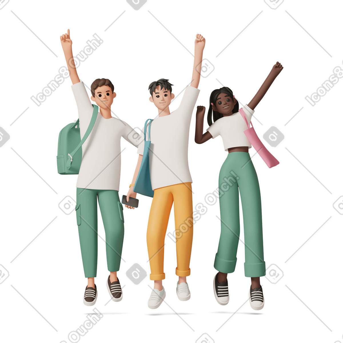 Young boys and girl jumping-Illustration im 3D Casual life-Stil als Download in PNG, SVG