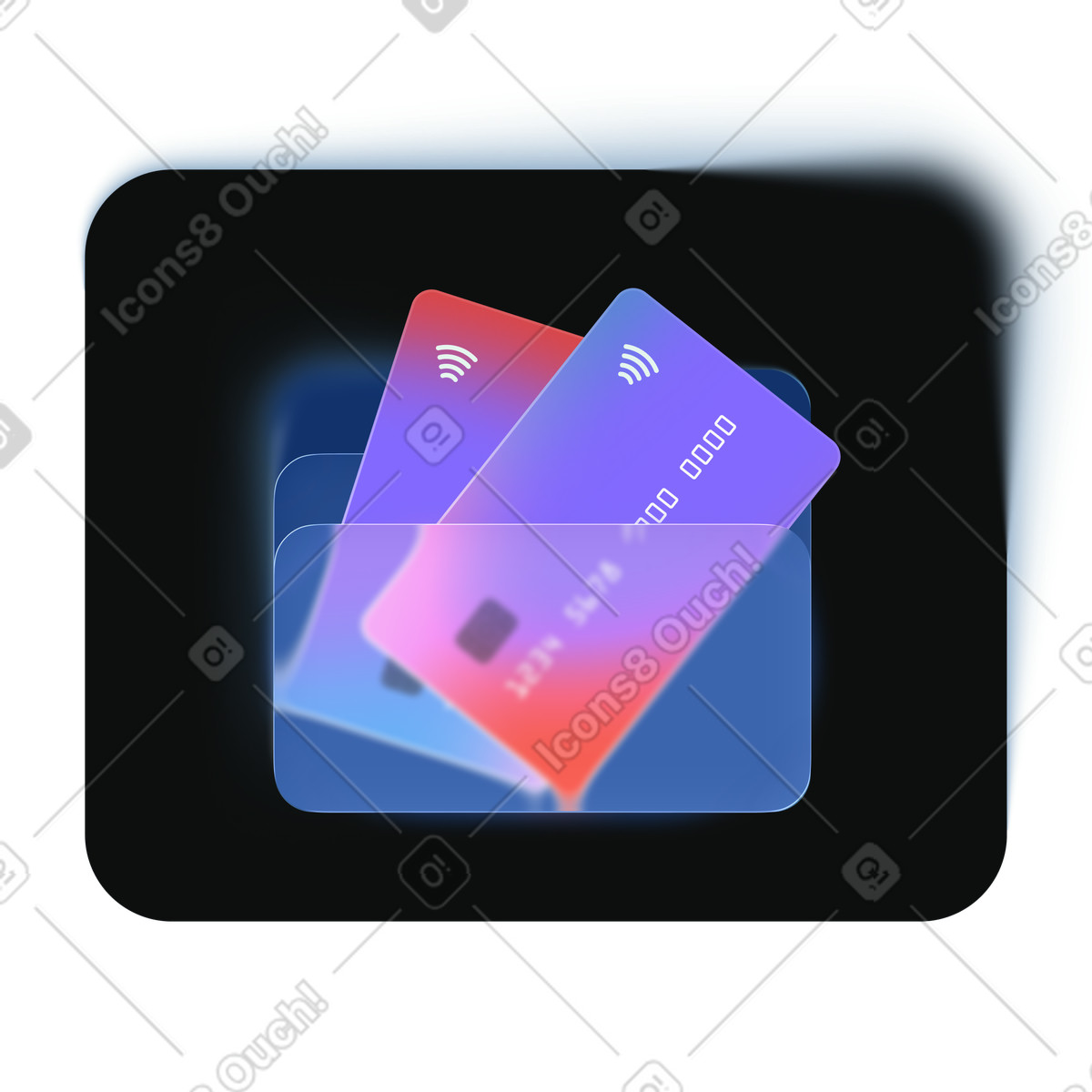 Digital payment cards in virtual wallet, Fintech banking UI illustration in PNG, SVG