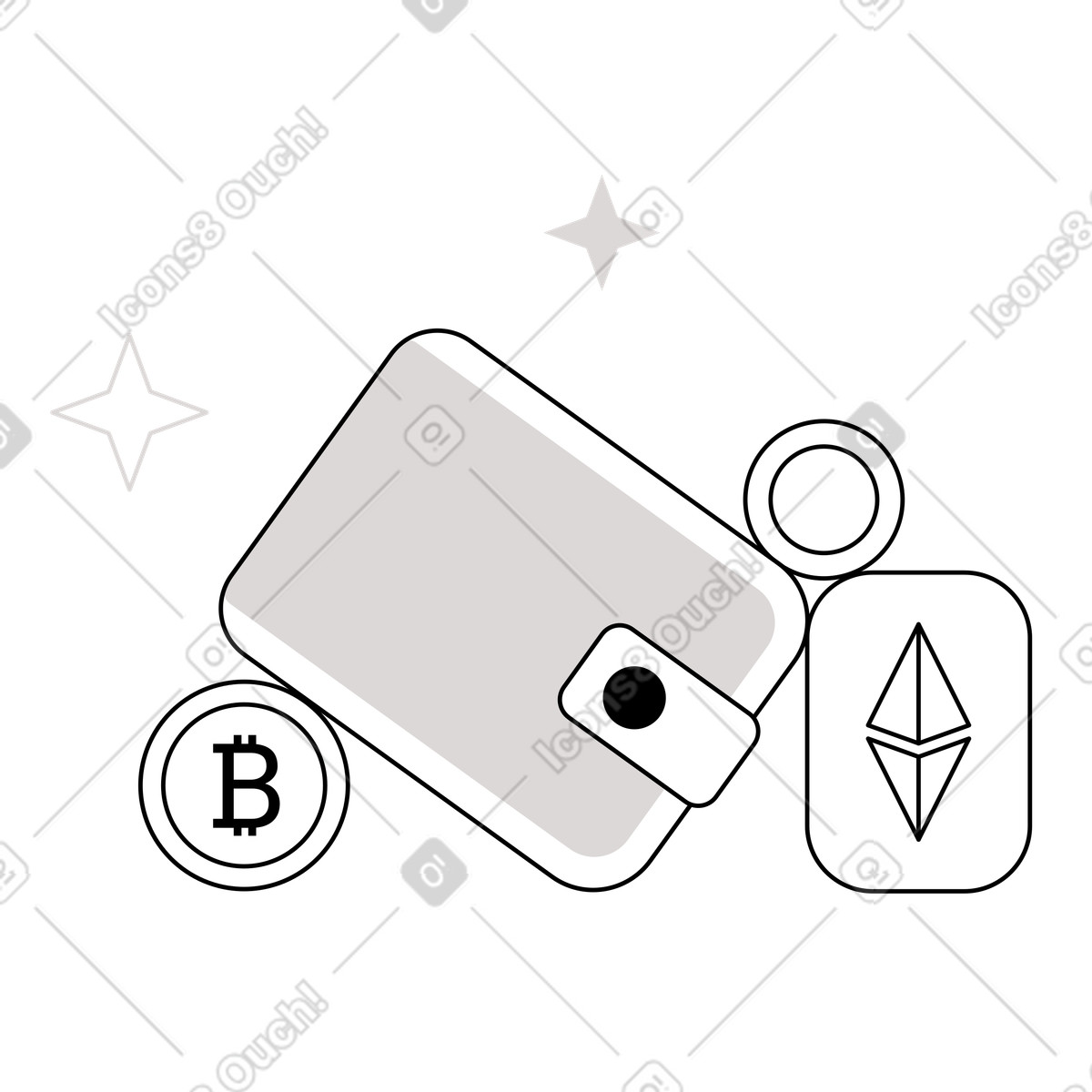 Virtual wallet with cryptocurrency, bitcoin, ethereum illustration in PNG, SVG