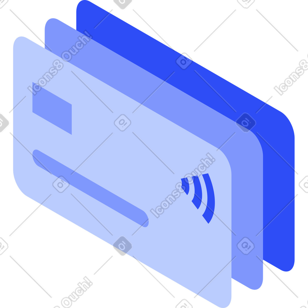 Stack of blue isometric bank cards illustration in System style download in PNG, SVG