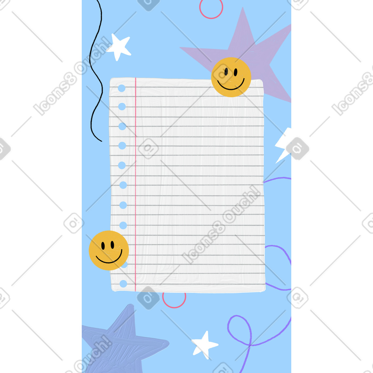 Scrapbooking スタイルの Decorative cute background with paper sheet and smiles のイラストをPNG、SVG形式でダウンロード