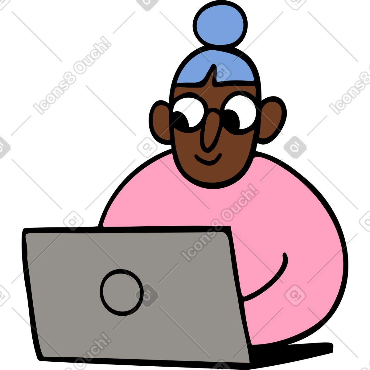 Woman sitting behind a laptop illustration in Comic style download in PNG, SVG