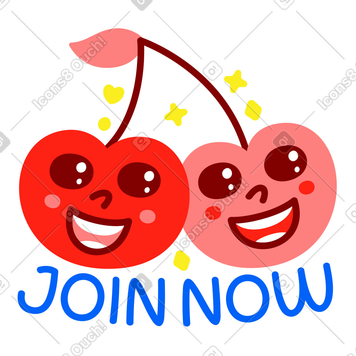 Lettering sticker join now cherry red yellow text illustration in style download in PNG, SVG