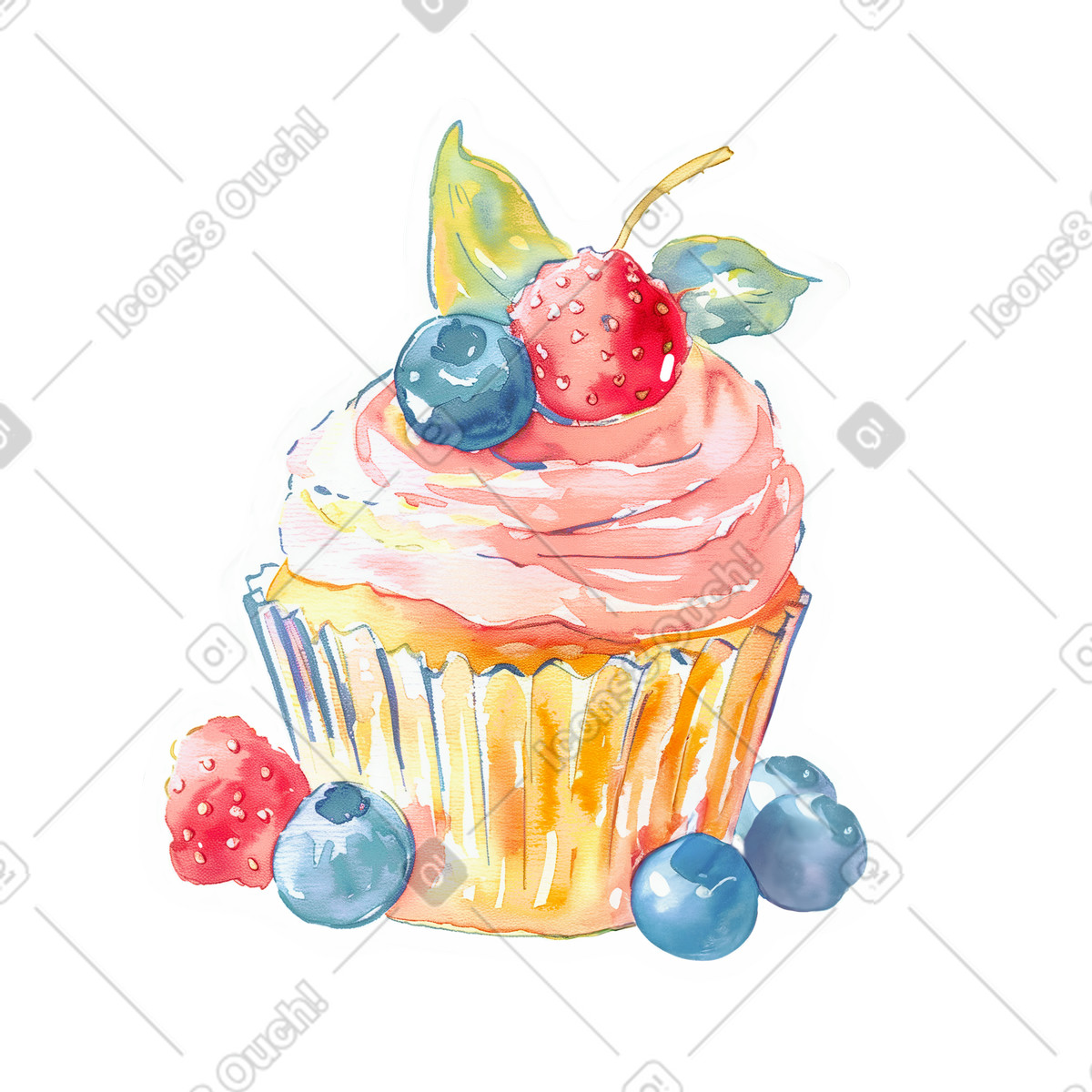 Cupcake mit blaubeeren-Illustration im Watercolor-Stil als Download in PNG, SVG
