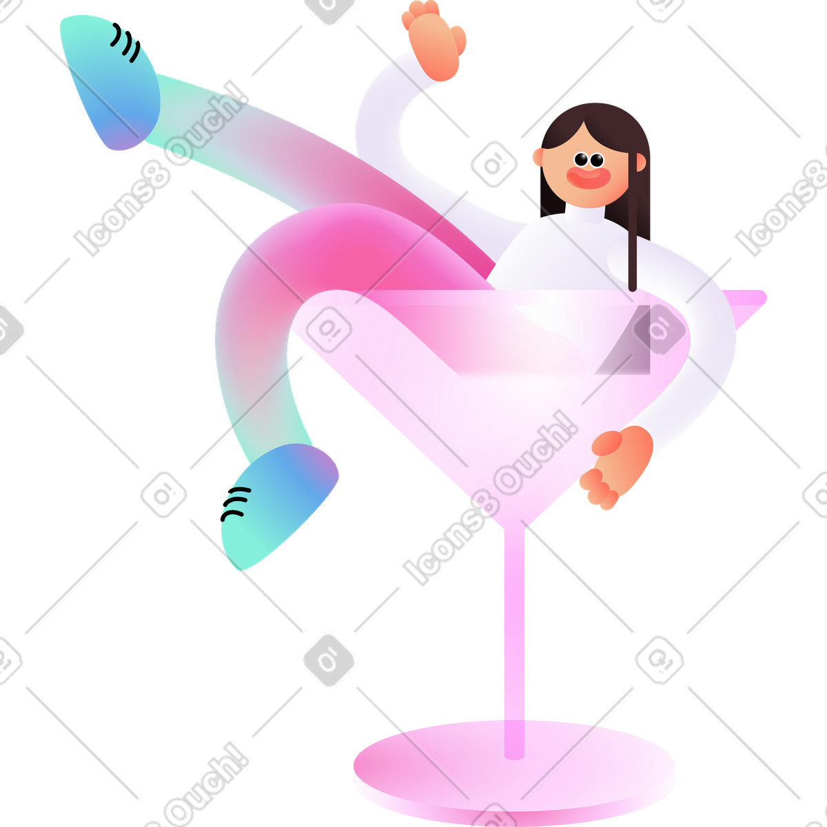 Ilustração de Woman in pink pants sits a glass em no estilo Puffy para baixar em PNG, SVG