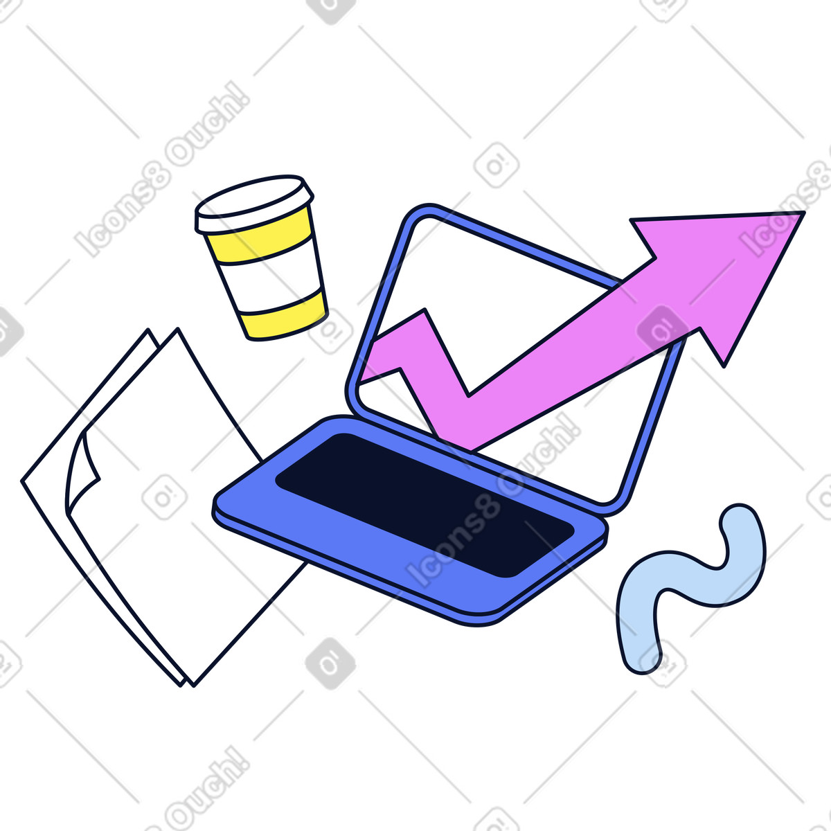 Success at remote work, Growing performance work illustration in Flexy style download in PNG, SVG