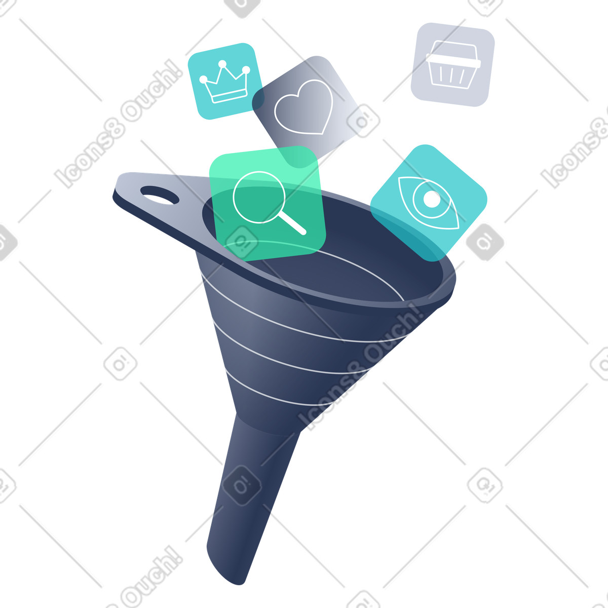 Conversion Funnel, Lead Process, User Acquisition Funnel illustration in Lucent style download in PNG, SVG