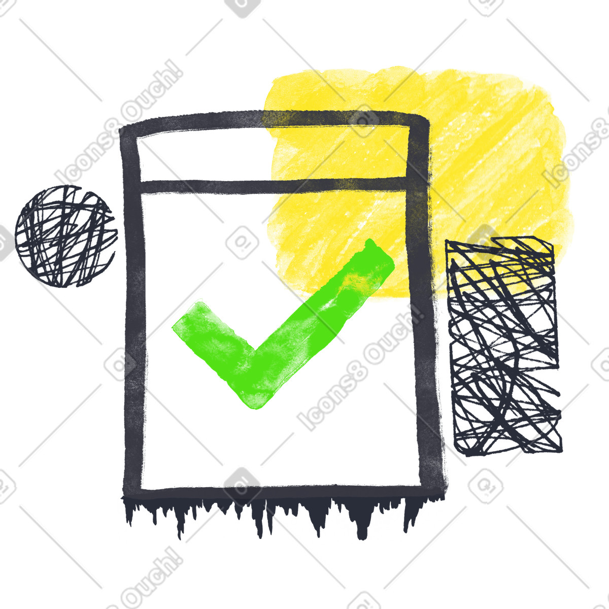 Illustration Case à cocher avec une coche disant terminé dans le style Inky télécharger aux formats PNG, SVG
