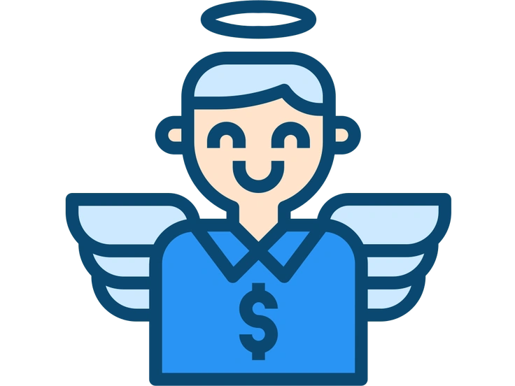 A smiling angel with wings and a dollar sign - Delesign style illustration