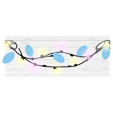 A festive garland made of pine cones is draped elegantly across a wooden wall. The pine cones are natural in color, showcasing their texture and charm. Intertwined with the garland are glowing string lights that emit a warm, inviting light. The string lights are evenly spaced and create a soft illumination that highlights the details of the pine cones. The overall composition conveys a sense of celebration and coziness, enhancing the atmosphere of the setting.