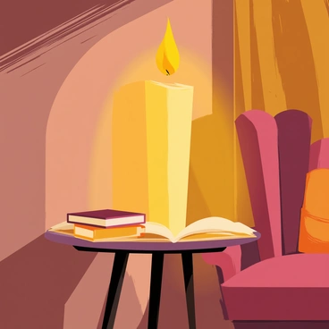 A single candle casting a warm glow in a dimly lit room