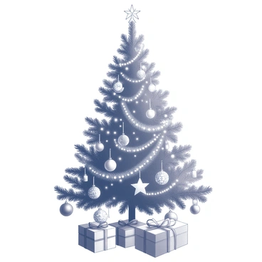 A Christmas tree with a traditional triangular shape, standing tall and covered in a lush arrangement of branches. The tree is adorned with classic ornaments reminiscent of the 1920s, including glass baubles, tinsel, and intricate figurines. Some ornaments are shaped like snowflakes and stars, while others are delicate in design and colorful, capturing the essence of the era. The tree is topped with a vintage star or angel, and twinkling fairy lights are woven throughout the branches, creating a warm glow around the decorations. Beneath the tree, there are wrapped gifts with elegant ribbons, enhancing the festive atmosphere.