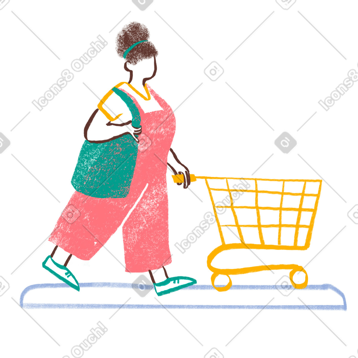 Woman walking with a shopping cart illustrazione in stile Company scarica in PNG, SVG