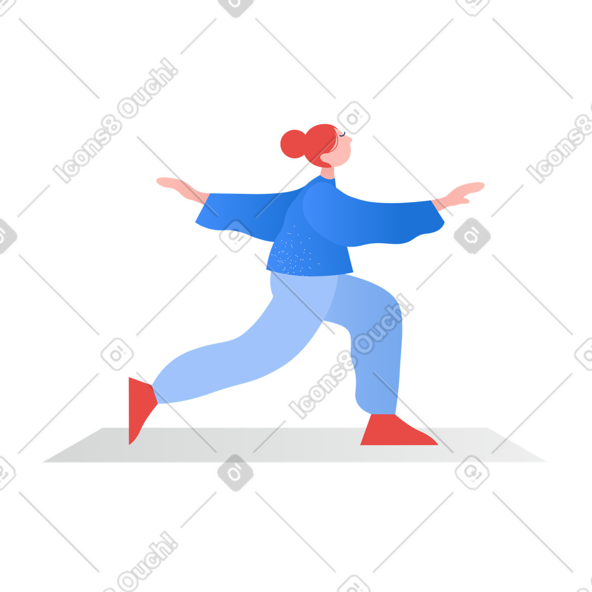 下载 Clip 风格的 在垫子上做瑜伽的女孩 插画，支持 PNG、SVG 格式