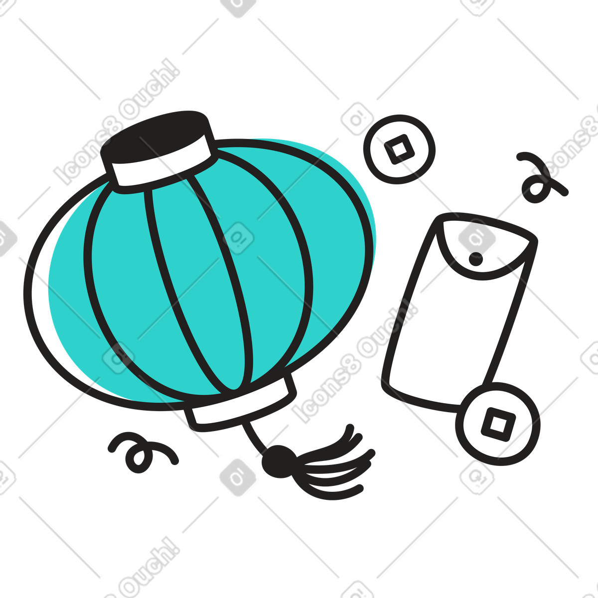 Ilustração de Chinese lantern with money envelope and coins, Asian holiday traditions em no estilo Little para baixar em PNG, SVG