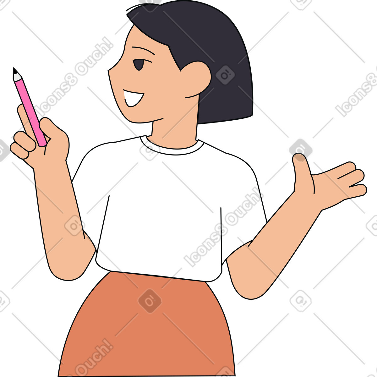 Frau erklärt etwas-Illustration im Teko-Stil als Download in PNG, SVG