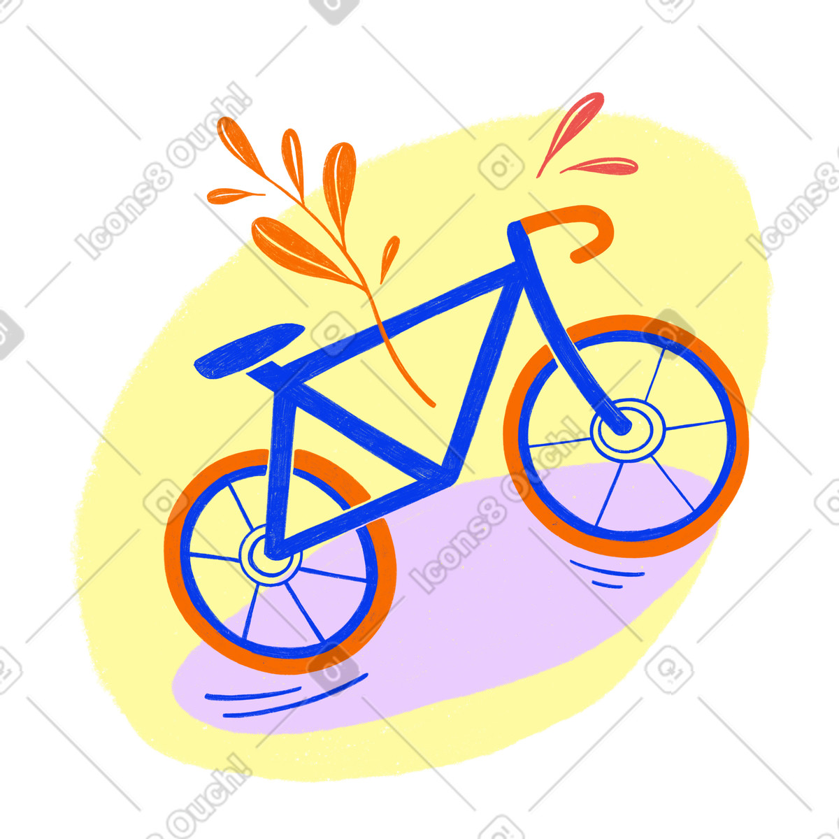 Blue bike with orange wheels for eco-friendly lifestyle illustration in Biro style download in PNG, SVG