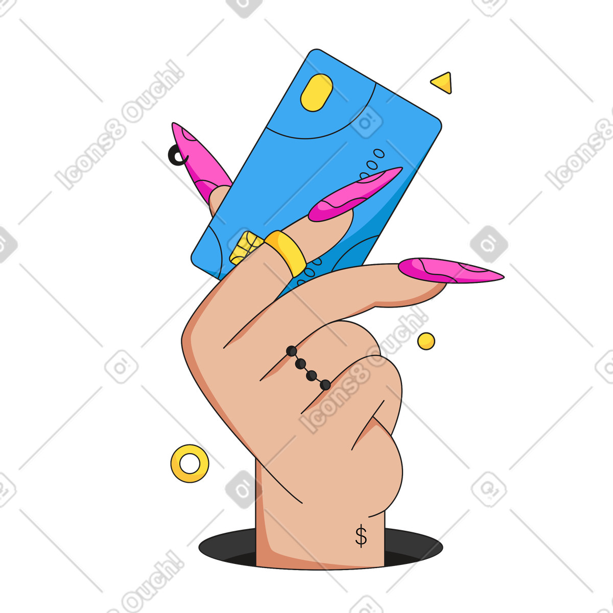 Hand with a bank card illustration in Moji style download in PNG, SVG