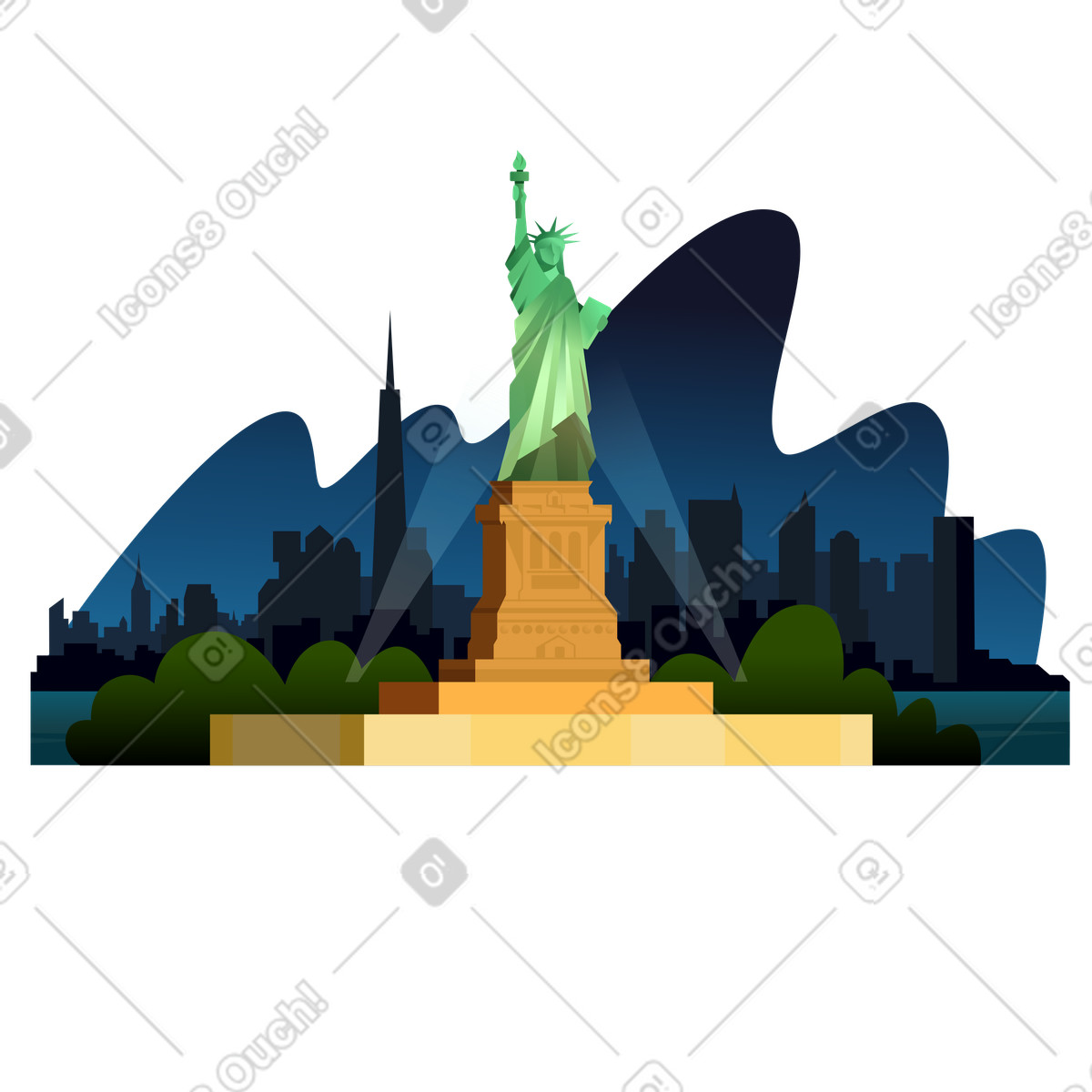 New york - statua della libertà sullo sfondo sera illustrazione in stile Vivid scarica in PNG, SVG