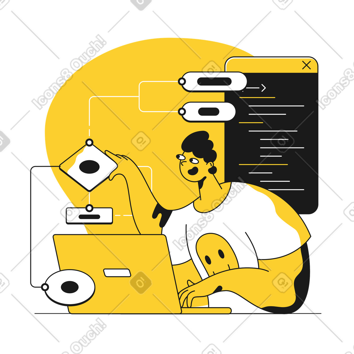 Software development flow and coding illustration in PNG, SVG