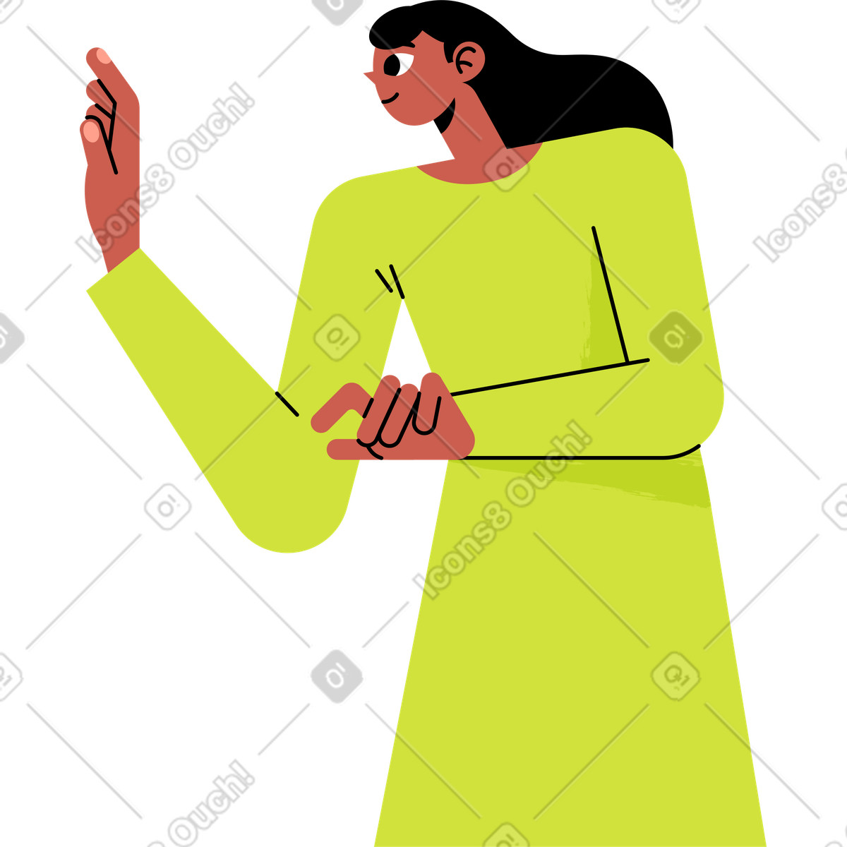 Donna in abito verde illustrazione stile Juicy scarica PNG, SVG