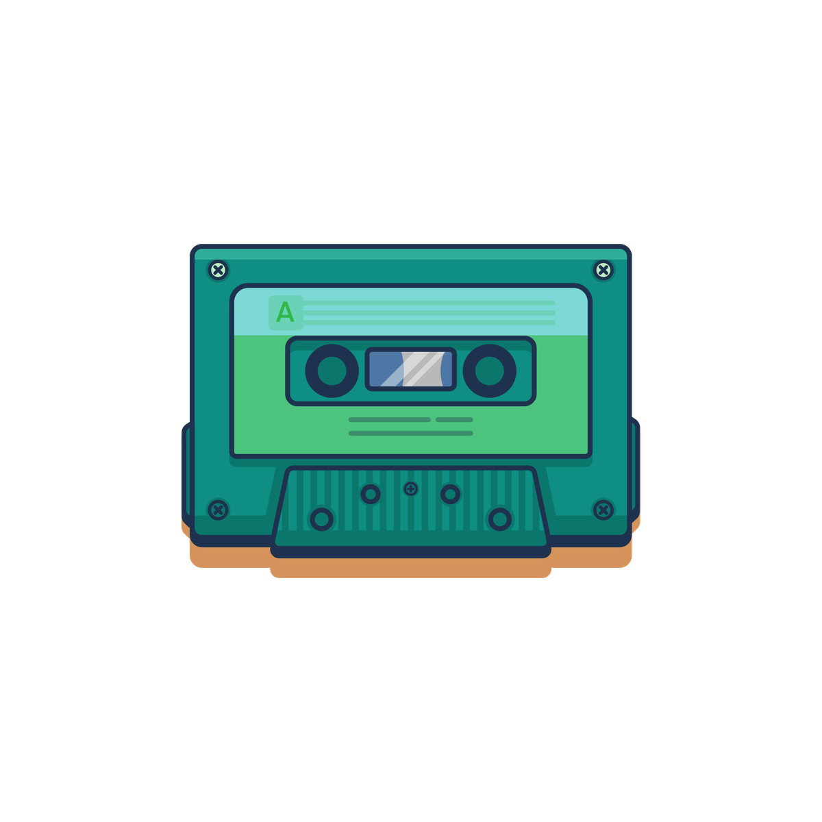 Green cassette tape icon, retro music and vintage audio illustration in Gummy style download in PNG, SVG