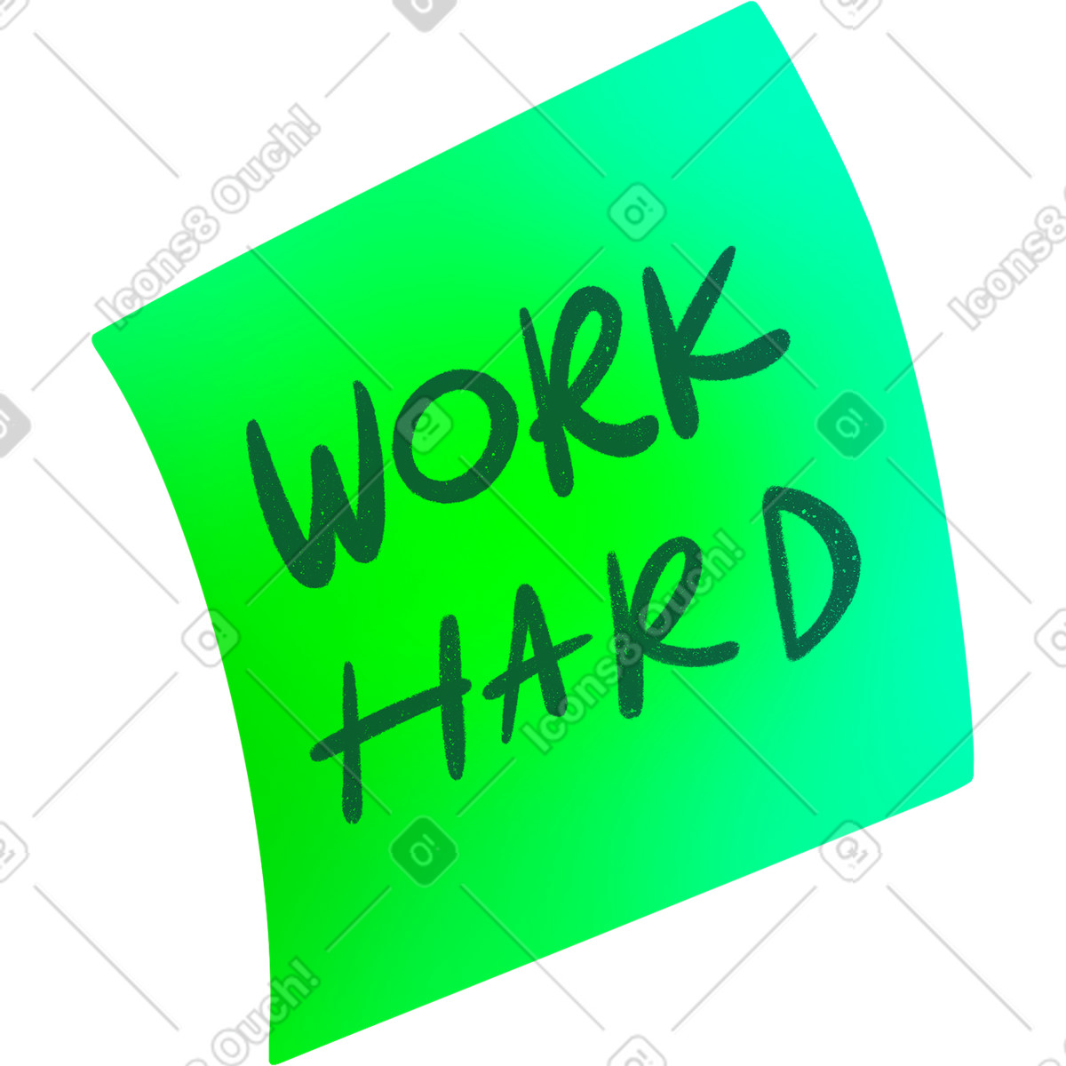 Schriftzug „work hard“ auf grünem haftnotizzettel-Illustration im Energy-Stil als Download in PNG, SVG