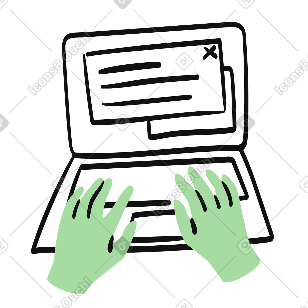 Ilustração de Remote work laptop screen with notification window and active typing em no estilo Organic para baixar em PNG, SVG