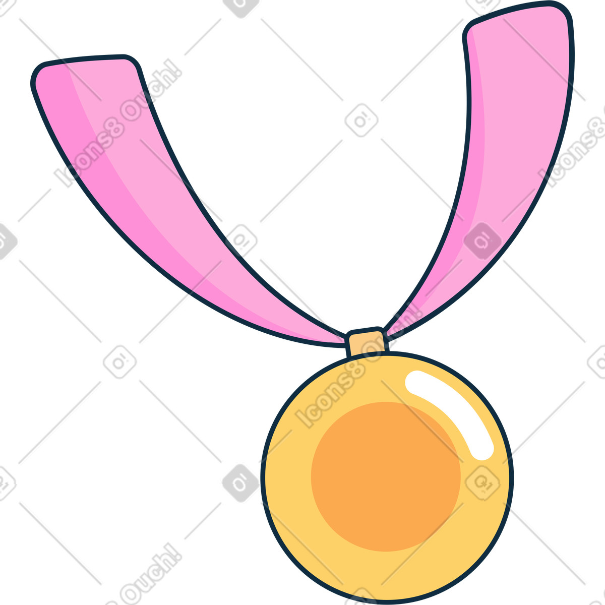 Illustration Gold medal on pink ribbon dans le style Bubble gum à télécharger aux formats PNG, SVG