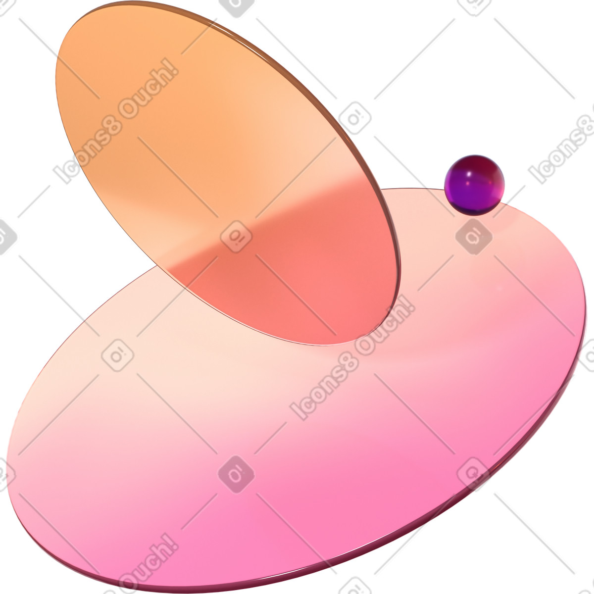 Ilustración Discos de gradiente y esfera vidrio en estilo 3D Glassy a descargar en PNG SVG