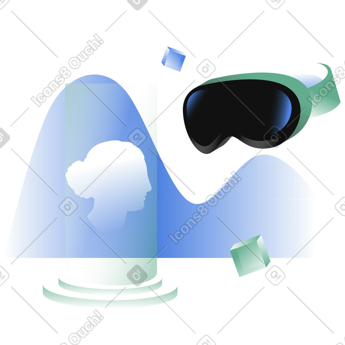 Illustration Casque vr pour exposition virtuelle dans le style Network à télécharger aux formats PNG, SVG