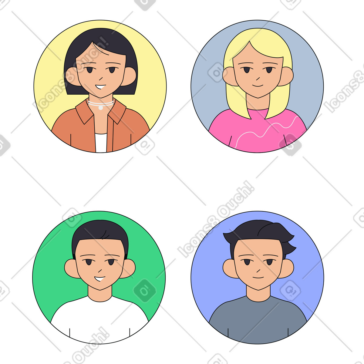 User profile portraits, Human avatars for communication platforms, People icons for digital identity illustration in Teko style download in PNG, SVG