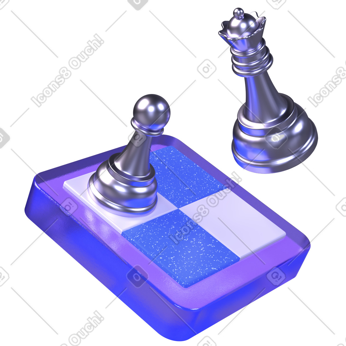 Chess board with metallic pieces, game tactics and strategic planning illustration in 3D Boost style download in PNG, SVG