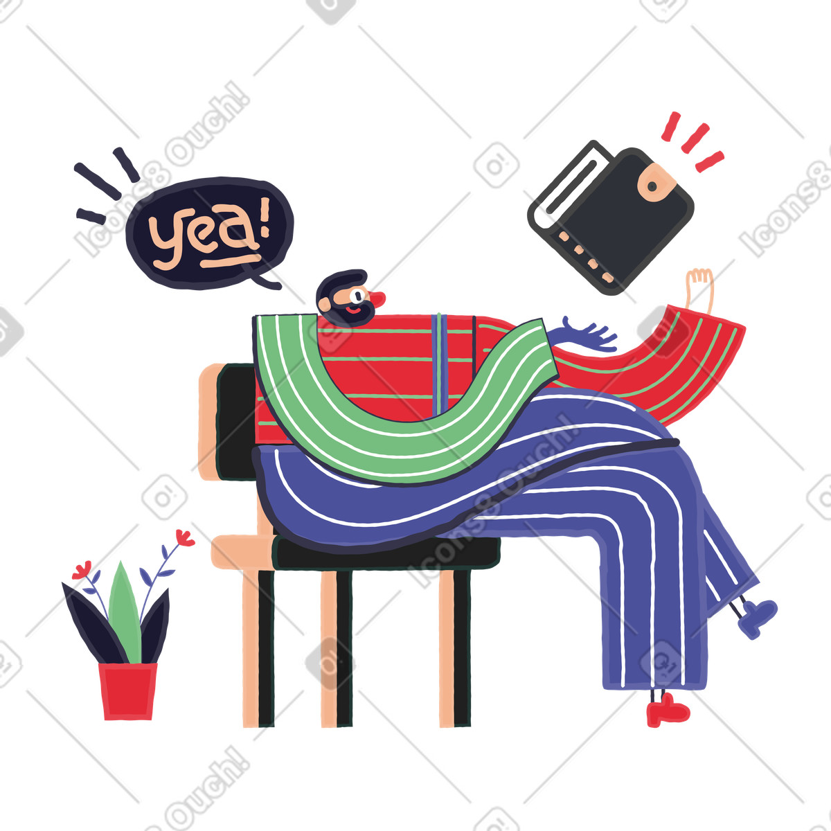 Illustration Un homme heureux de sa stabilité financière dans le style Stripy à télécharger aux formats PNG, SVG