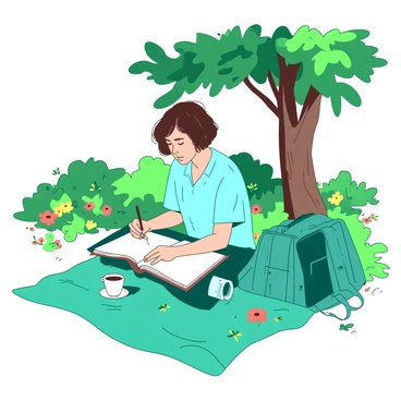 An illustrator sketching outside in a park during a work-from-home break