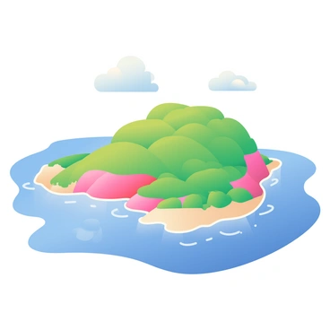 An island shaped like a brain, surrounded by clear blue water
