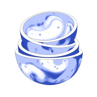 A stack of ceramic bowls with unique glaze patterns