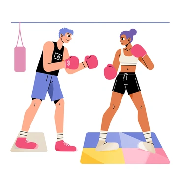 A trainer helping a boxer with their stance and posture during a training session