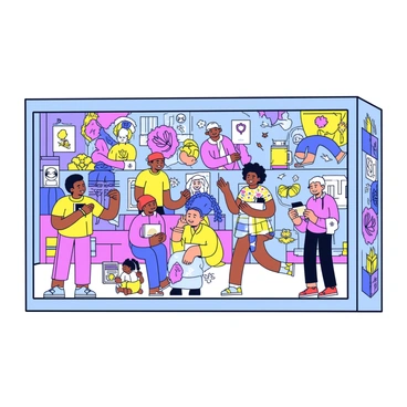 A mini mural on a city wall that depicts various scenes of community life and culture. The mural features diverse groups of people engaging in activities such as dancing, dining at outdoor cafes, and children playing. Bright colors dominate the mural, with illustrations of flowers, trees, and buildings to represent the local environment. Various cultural symbols and patterns are woven throughout the design, celebrating the uniqueness of the community. The mural is framed by a simple border that enhances its visual appeal.