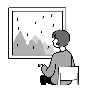 A person sitting by a rainy window, deeply inhaling the fresh scent of rain