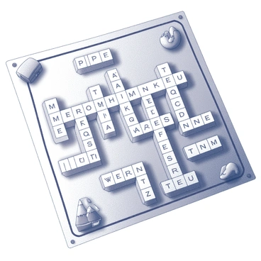 A crossword puzzle designed to resemble a treasure map. The grid layout features several interconnected squares filled with letters, creating hidden words in various directions. Surrounding the grid are visual clues that include small illustrations of a compass, a treasure chest, a pirate ship, and various landmarks such as mountains and rivers. Each clue corresponds to a specific word within the grid, guiding the viewer to uncover the treasure of knowledge hidden within the puzzle. The overall composition reflects a sense of adventure and discovery.