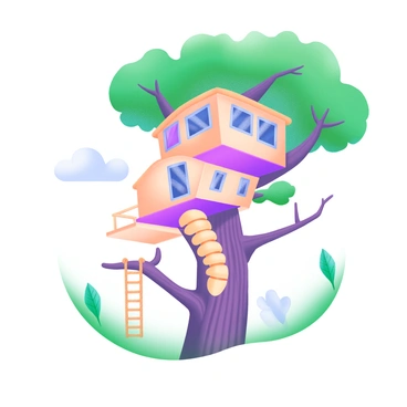 A treehouse designed in the shape of a spinal column rises among the branches of a tall, sturdy tree. The structure features multiple levels, each mimicking the vertebrae of a spine, with rounded sections that appear to stack seamlessly. The exterior is made of natural wood, retaining its grain and texture, while soft, muted pastel colors accentuate the design. Windows are placed strategically along the sides, allowing light to filter through, and a rope ladder dangles from the lowest level, inviting exploration. Surrounding the treehouse are vibrant green leaves, with hints of soft blue sky peeking through.